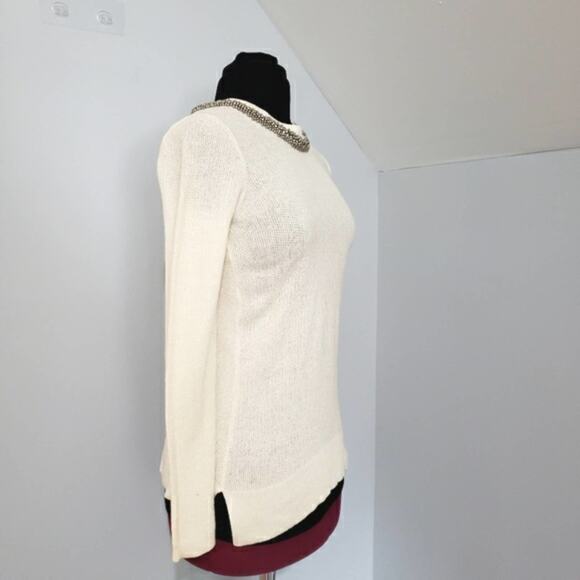 NWT Love by Design Embellished Neckline Split Back Cream Knit Sweater Large - Picture 2 of 12